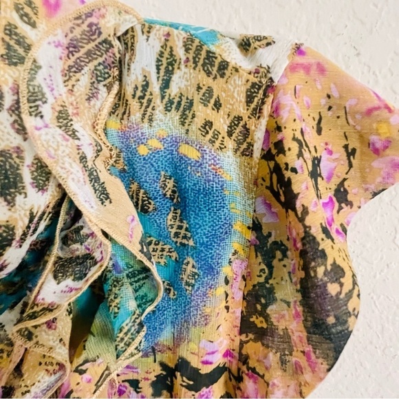 Myth nyc womans animal print blouse ruffled chest sophisticated chiffon sheer - Picture 6 of 10